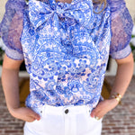 Blue Paisley Blouse-200 Fashion Blouses-FATE-July & June Women's Fashion Boutique Located in San Antonio, Texas