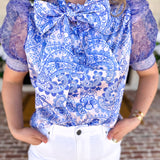 Blue Paisley Blouse-200 Fashion Blouses-FATE-July & June Women's Fashion Boutique Located in San Antonio, Texas
