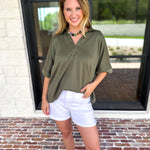 The Laurel Comfy Top - Olive-210 Casual Blouses-JODIFL-July & June Women's Fashion Boutique Located in San Antonio, Texas