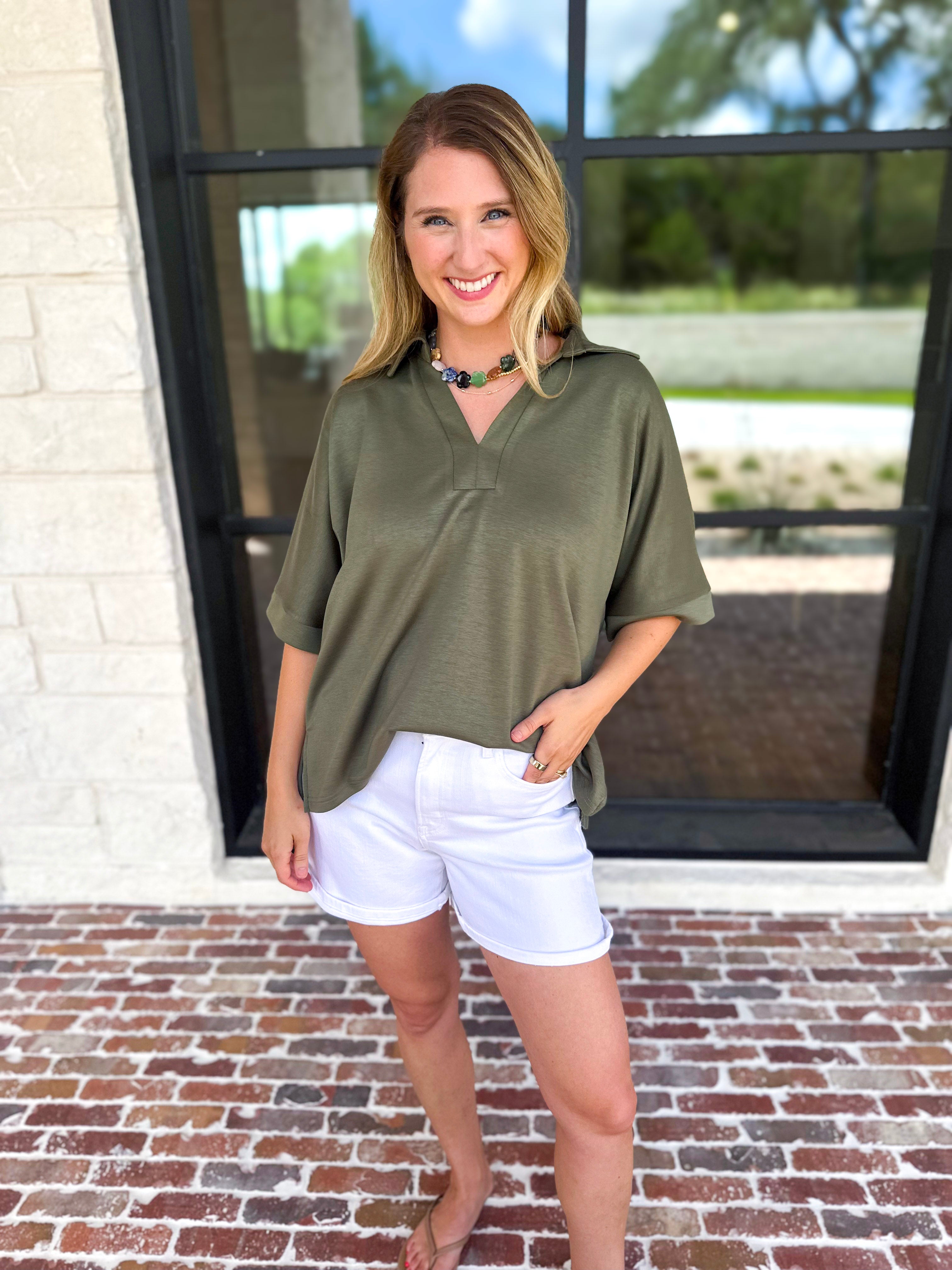 The Laurel Comfy Top - Olive-210 Casual Blouses-JODIFL-July & June Women's Fashion Boutique Located in San Antonio, Texas