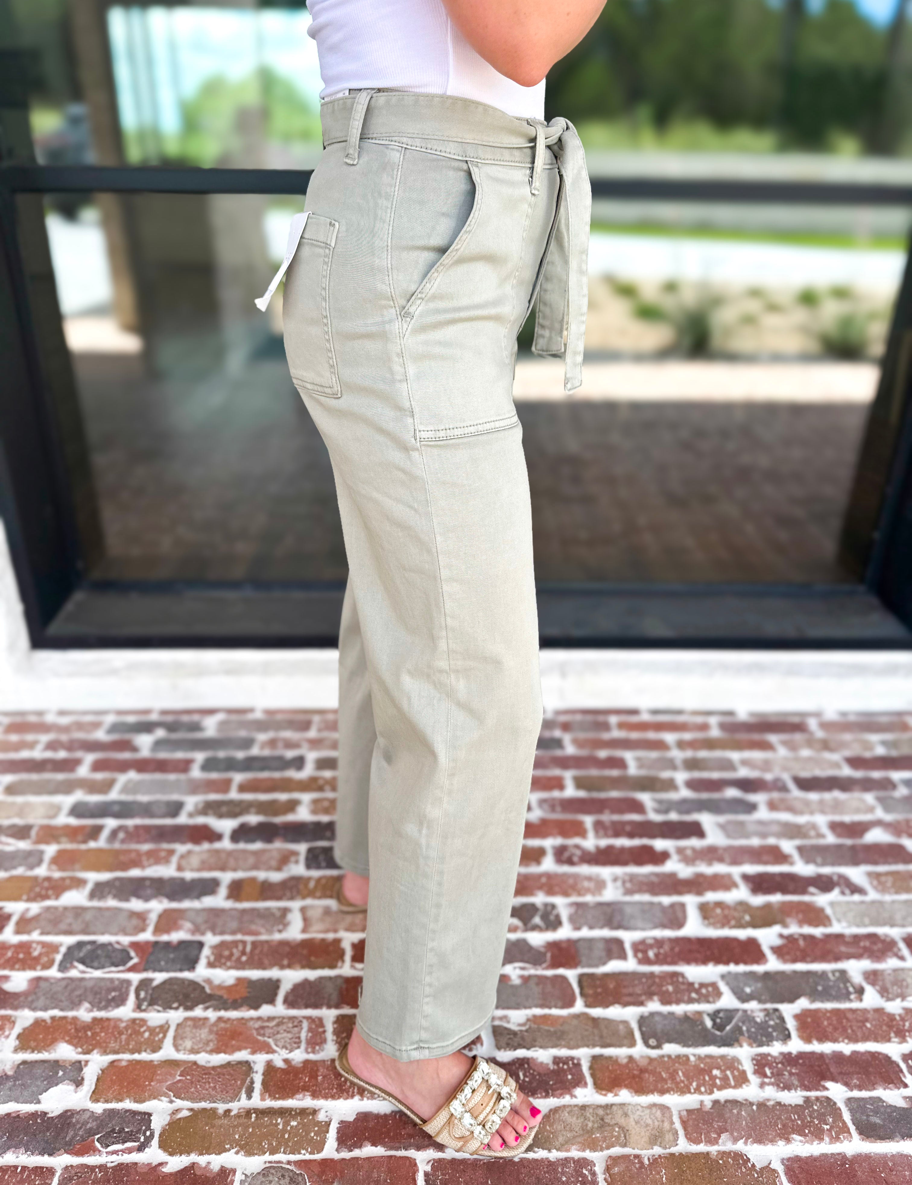 Vervet - High Rise Olive Patch Pocket Jeans-400 Pants-VEVERT BY FLYING MONKEY-July & June Women's Fashion Boutique Located in San Antonio, Texas