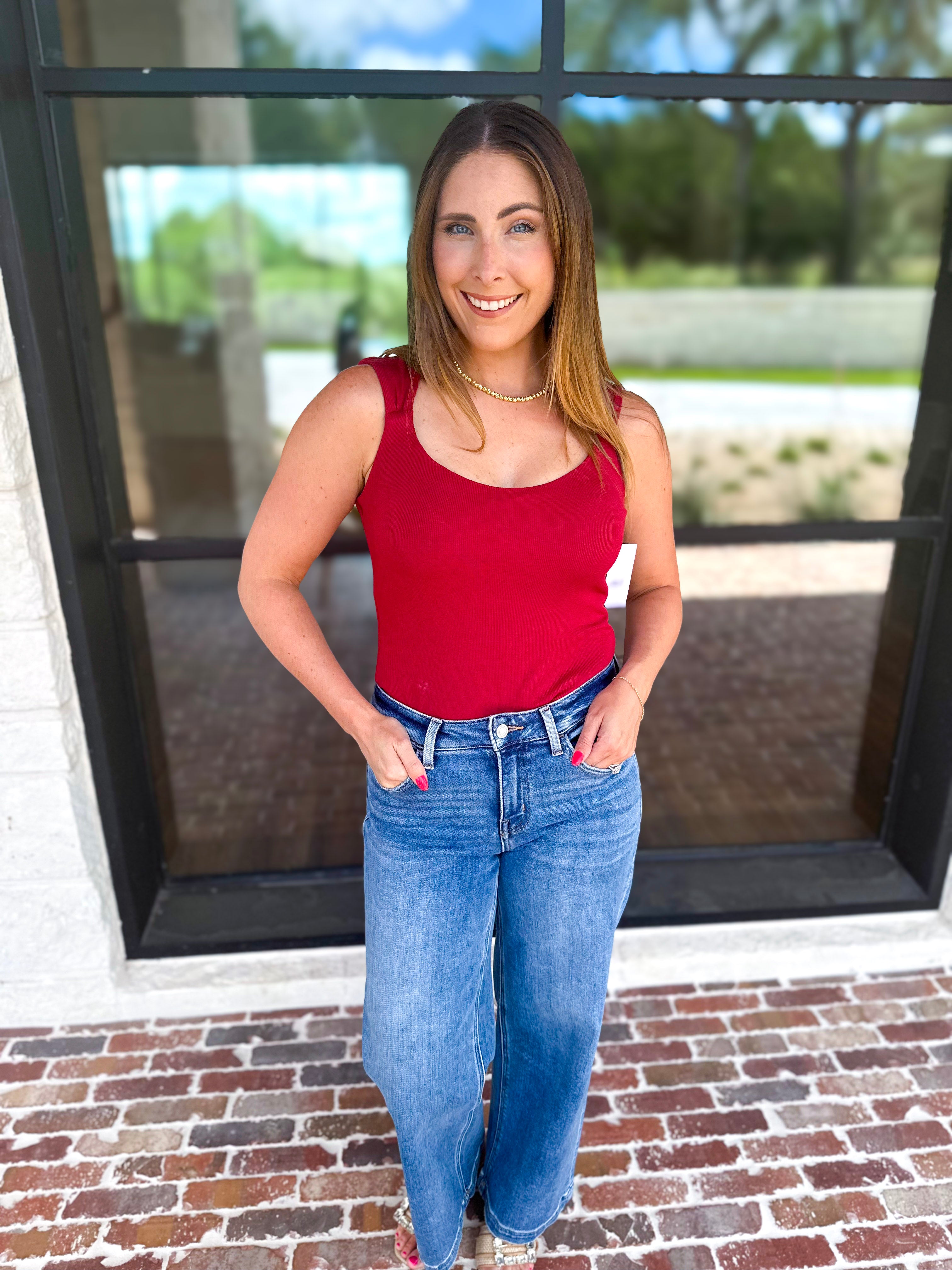 Liverpool - The Signature Scoop Neck Tank - Cranberry-210 Casual Blouses-LIVERPOOL JEANS COMPANY-July & June Women's Fashion Boutique Located in San Antonio, Texas