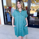 Go-To Utility Mini Dress - Green-510 Mini-IN FEBRUARY-July & June Women's Fashion Boutique Located in San Antonio, Texas