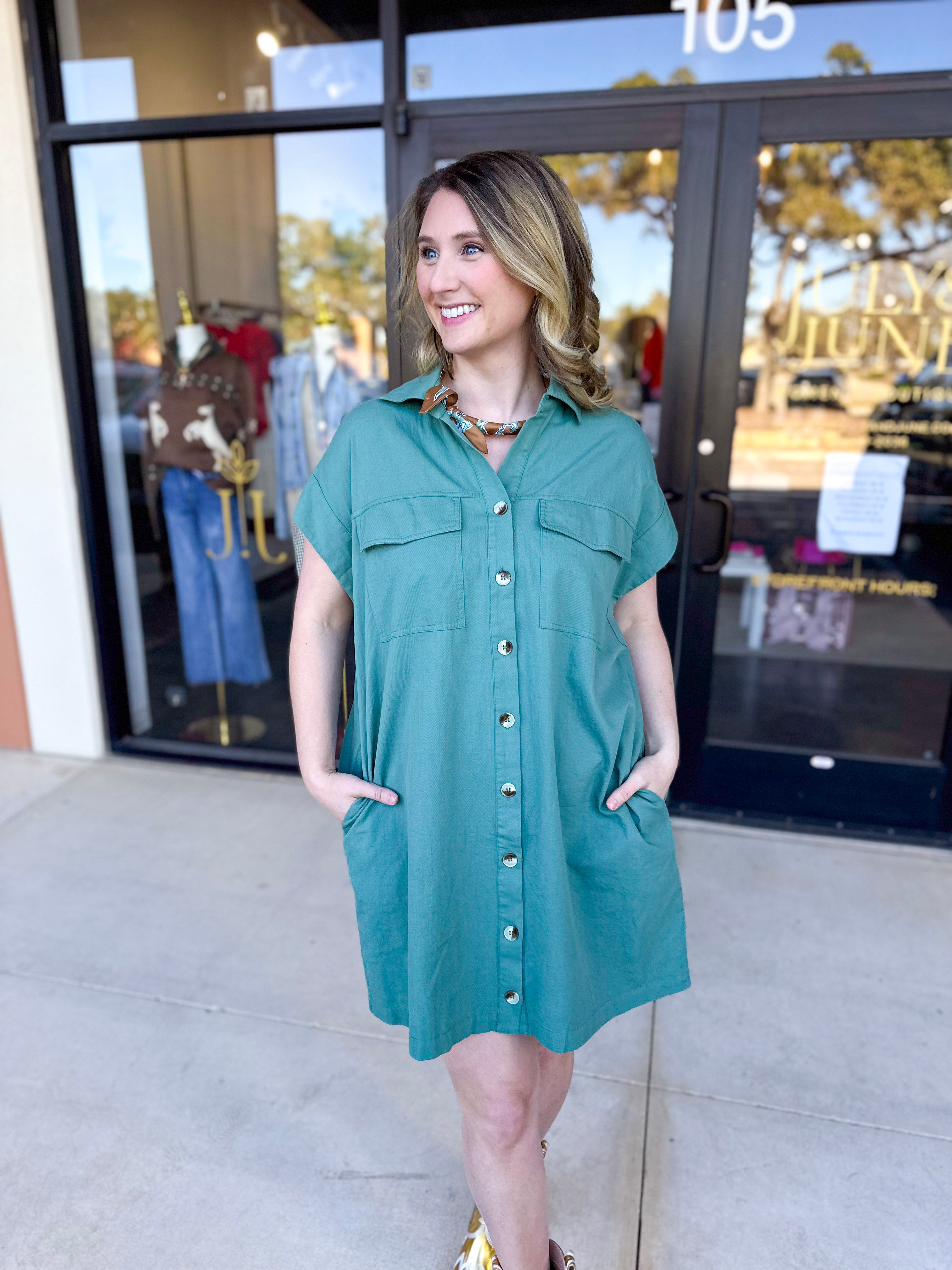 Go-To Utility Mini Dress - Green-510 Mini-IN FEBRUARY-July & June Women's Fashion Boutique Located in San Antonio, Texas
