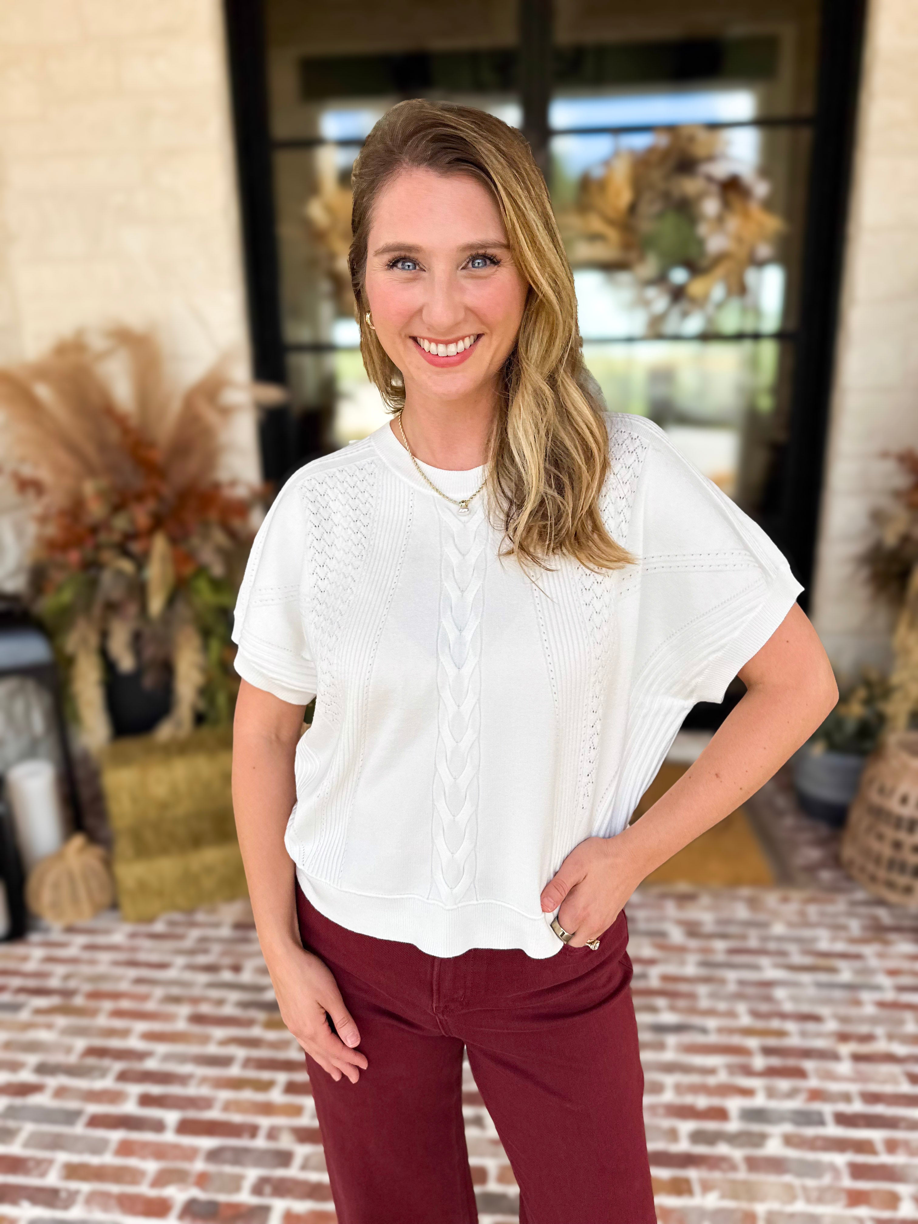 Lightweight Cable Knit Sweater - Cream-230 Sweaters/Cardis-FATE-July & June Women's Fashion Boutique Located in San Antonio, Texas