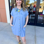 Go-To Utility Mini Dress - Blue-510 Mini-IN FEBRUARY-July & June Women's Fashion Boutique Located in San Antonio, Texas