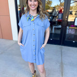 Go-To Utility Mini Dress - Blue-510 Mini-IN FEBRUARY-July & June Women's Fashion Boutique Located in San Antonio, Texas