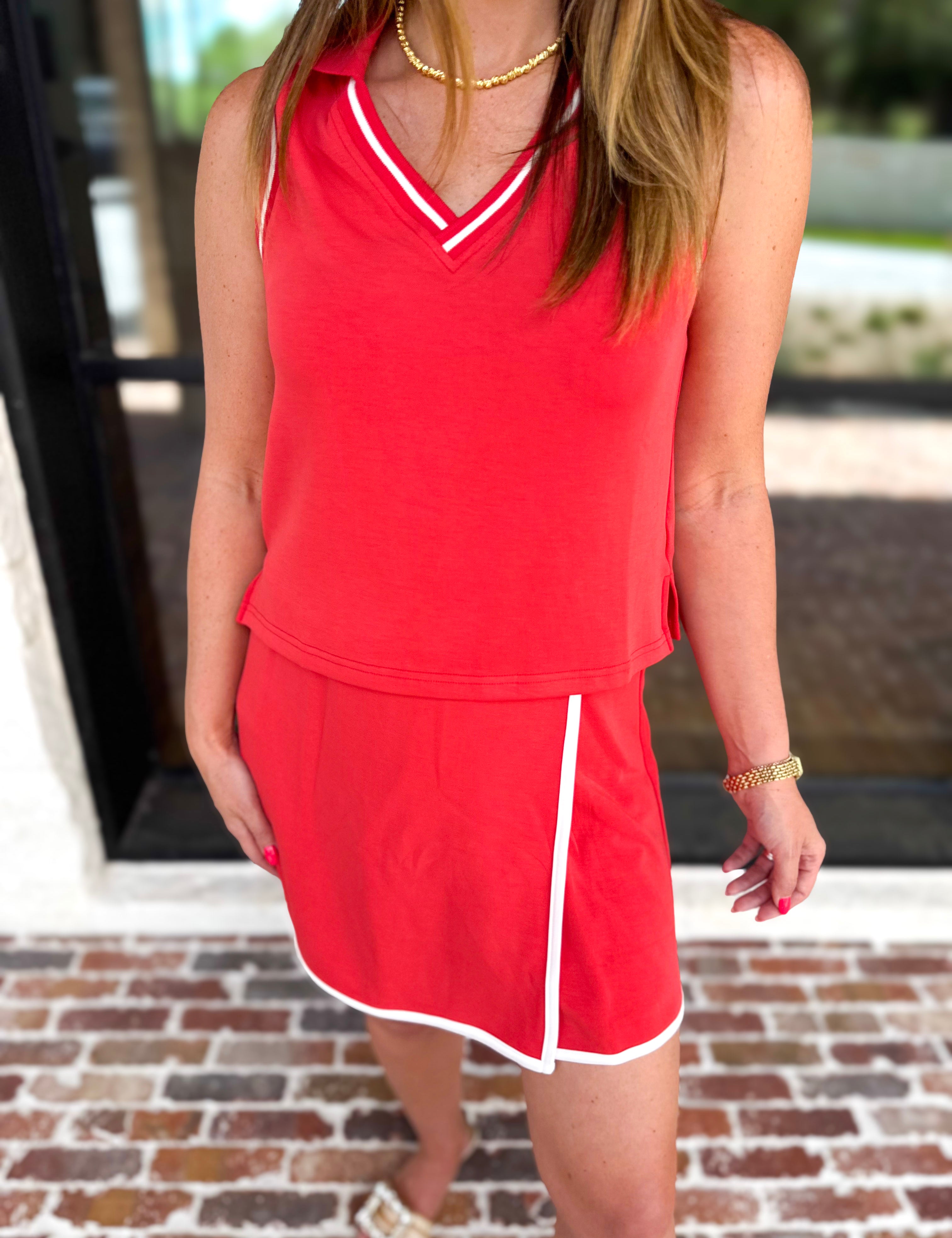 The Sunday Stroll Athleisure Skort - Red-300 Athleisure/Lounge-SKIES ARE BLUE-July & June Women's Fashion Boutique Located in San Antonio, Texas