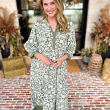Mary Square - Sage Floral Flowy Midi Dress-500 Midi-MARY SQUARE-July & June Women's Fashion Boutique Located in San Antonio, Texas