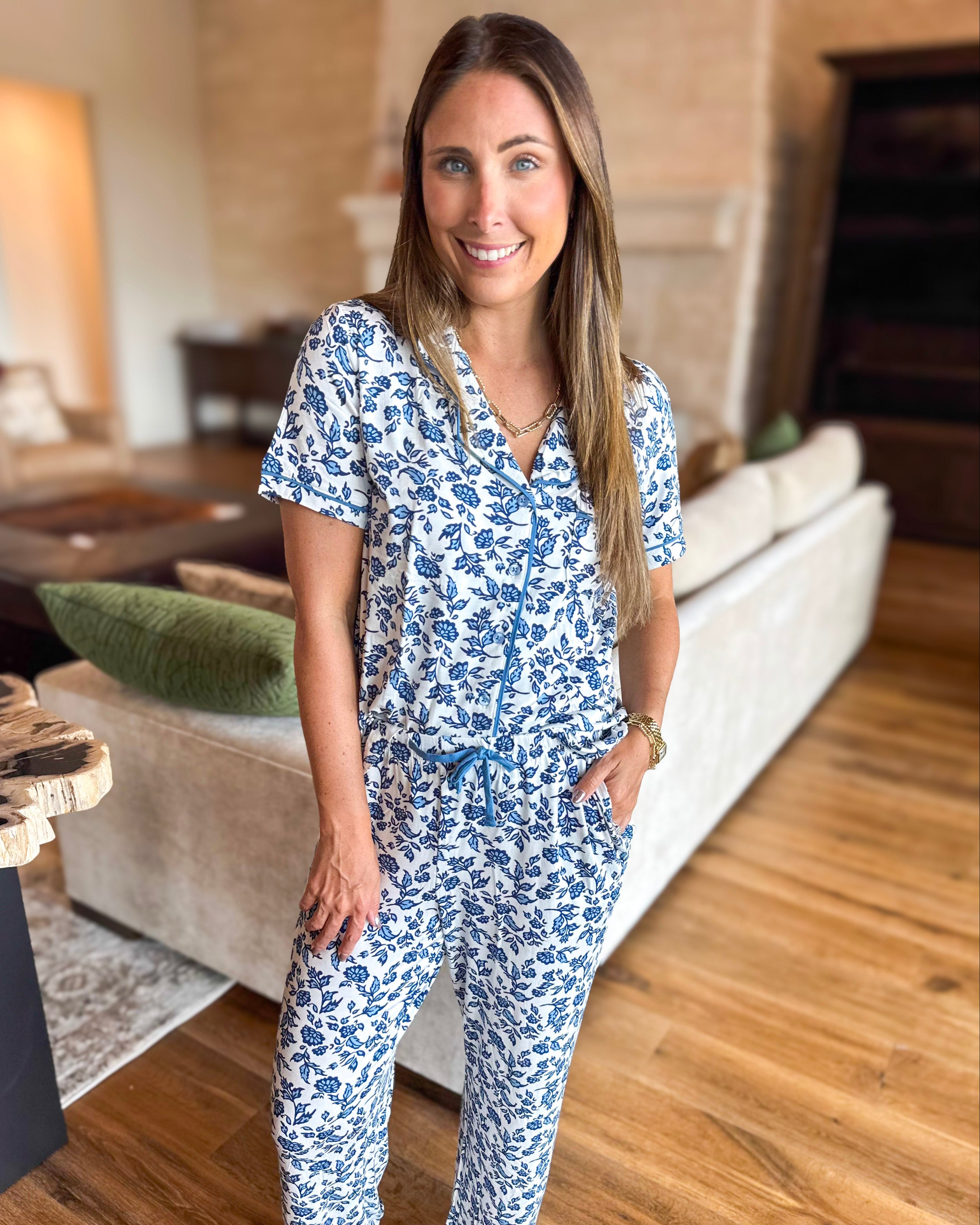 Mary Square - Ivy Navy Script PJ Pant Set-300 Athleisure/Lounge-MARY SQUARE-July & June Women's Fashion Boutique Located in San Antonio, Texas