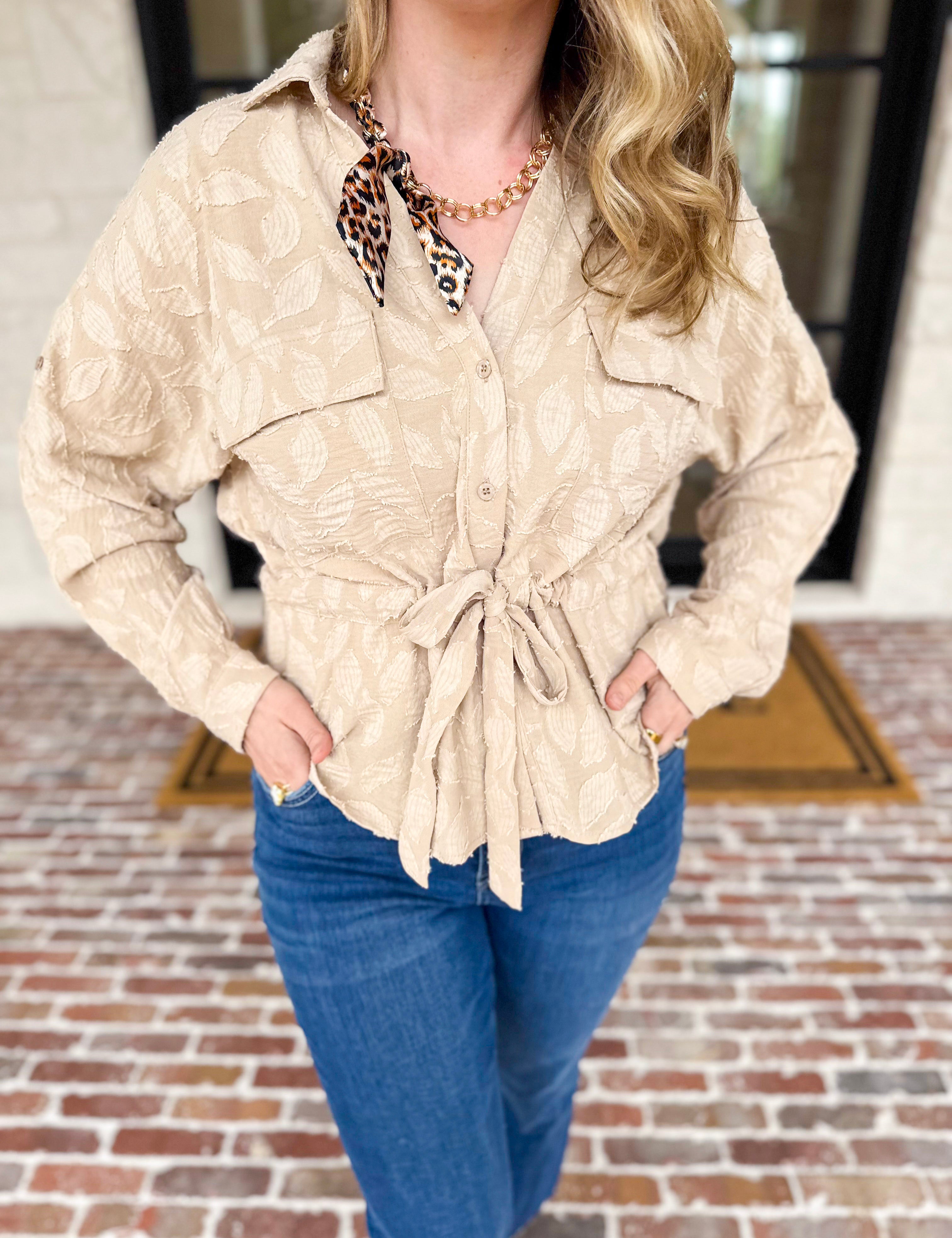 Organic Florals Cinch Blouse-200 Fashion Blouses-ALLIE ROSE-July & June Women's Fashion Boutique Located in San Antonio, Texas