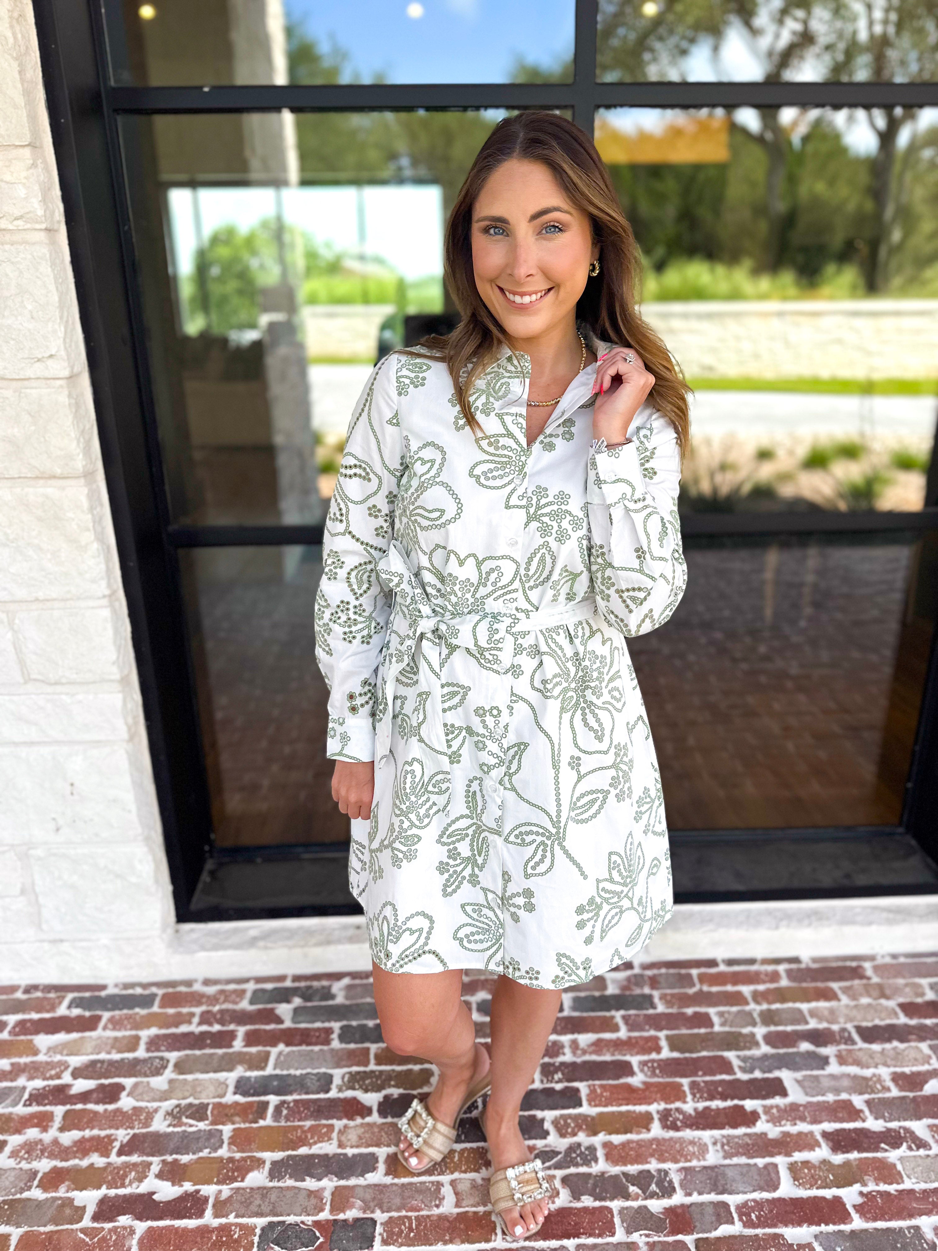 Mary Square - Sage Floral Mini Dress-510 Mini-MARY SQUARE-July & June Women's Fashion Boutique Located in San Antonio, Texas