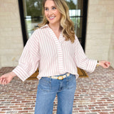 Comfy Coastal Button Down - Pink-200 Fashion Blouses-IN FEBRUARY-July & June Women's Fashion Boutique Located in San Antonio, Texas