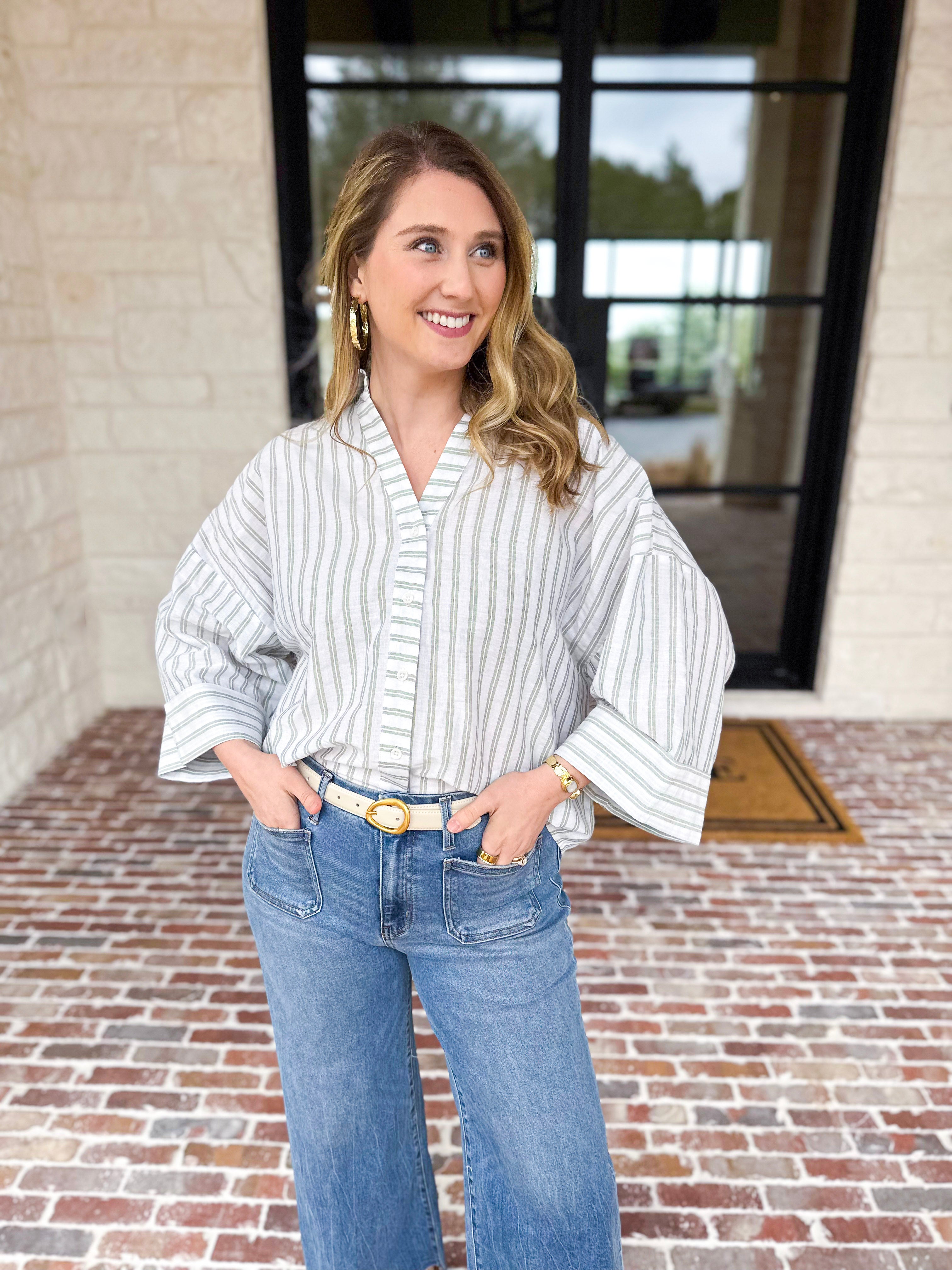 Comfy Coastal Button Down - Sage-200 Fashion Blouses-IN FEBRUARY-July & June Women's Fashion Boutique Located in San Antonio, Texas