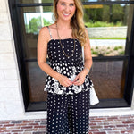 Polka Dot & Floral Set - Black-500 Midi-ENTRO-July & June Women's Fashion Boutique Located in San Antonio, Texas