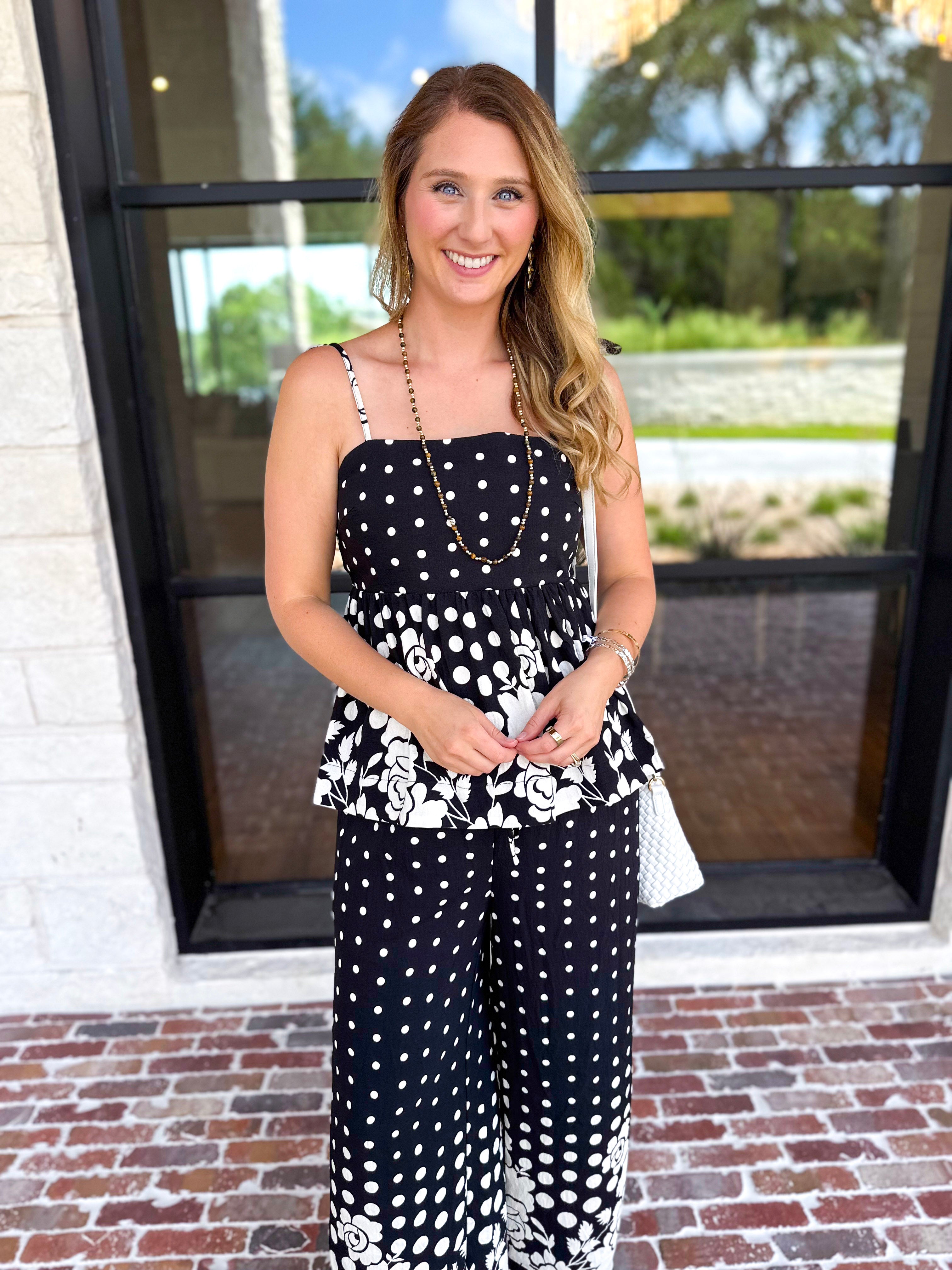 Polka Dot & Floral Set - Black-500 Midi-ENTRO-July & June Women's Fashion Boutique Located in San Antonio, Texas