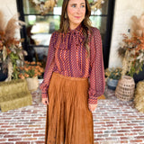 Liverpool - Fall Afterglow Neck Tie Blouse-200 Fashion Blouses-LIVERPOOL JEANS COMPANY-July & June Women's Fashion Boutique Located in San Antonio, Texas