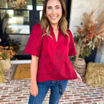 The Brunch Blouse - Burgundy-200 Fashion Blouses-ENTRO-July & June Women's Fashion Boutique Located in San Antonio, Texas