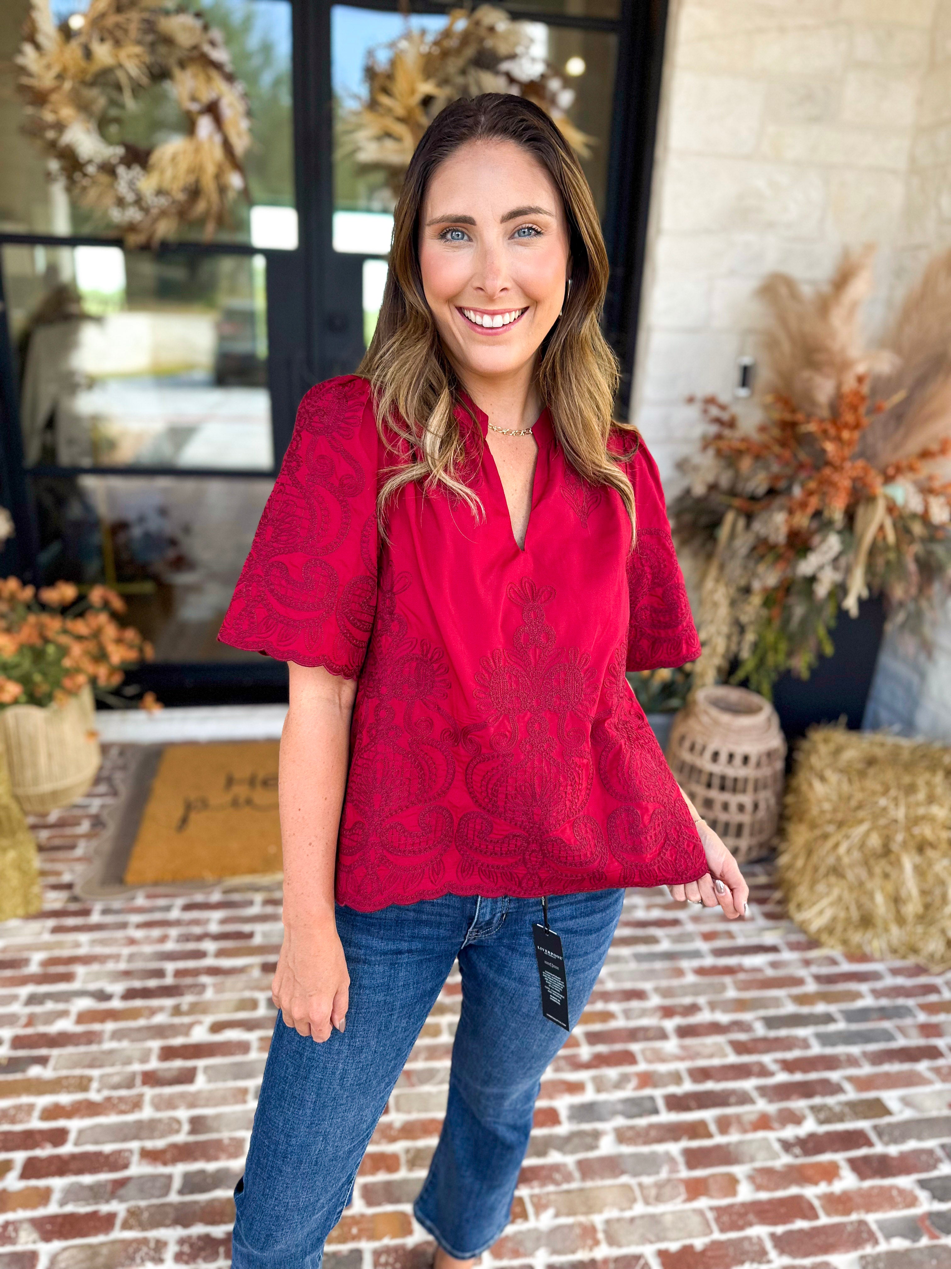 The Brunch Blouse - Burgundy-200 Fashion Blouses-ENTRO-July & June Women's Fashion Boutique Located in San Antonio, Texas