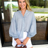 Breezy Gingham Blouse - Dusty Blue-200 Fashion Blouses-FATE-July & June Women's Fashion Boutique Located in San Antonio, Texas