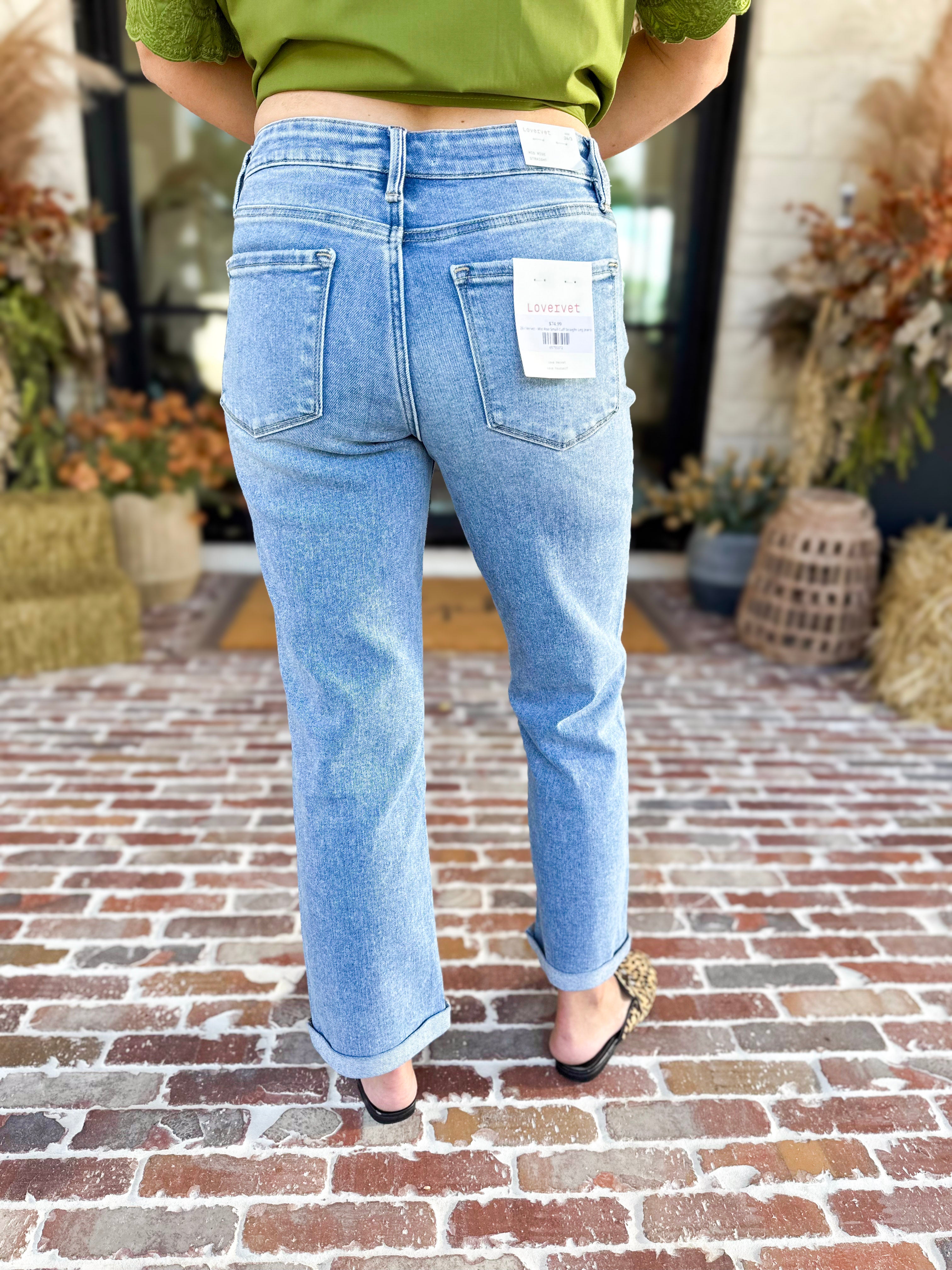Vervet - Mid Rise Small Cuff Straight Leg Jeans-420 Denim-VEVERT BY FLYING MONKEY-July & June Women's Fashion Boutique Located in San Antonio, Texas