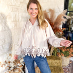 Maya Floral Stitch Blouse - Ivory-200 Fashion Blouses-ENTRO-July & June Women's Fashion Boutique Located in San Antonio, Texas