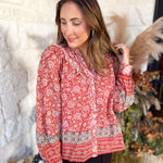 Posey Spiced Apricot Floral Blouse-200 Fashion Blouses-FATE-July & June Women's Fashion Boutique Located in San Antonio, Texas