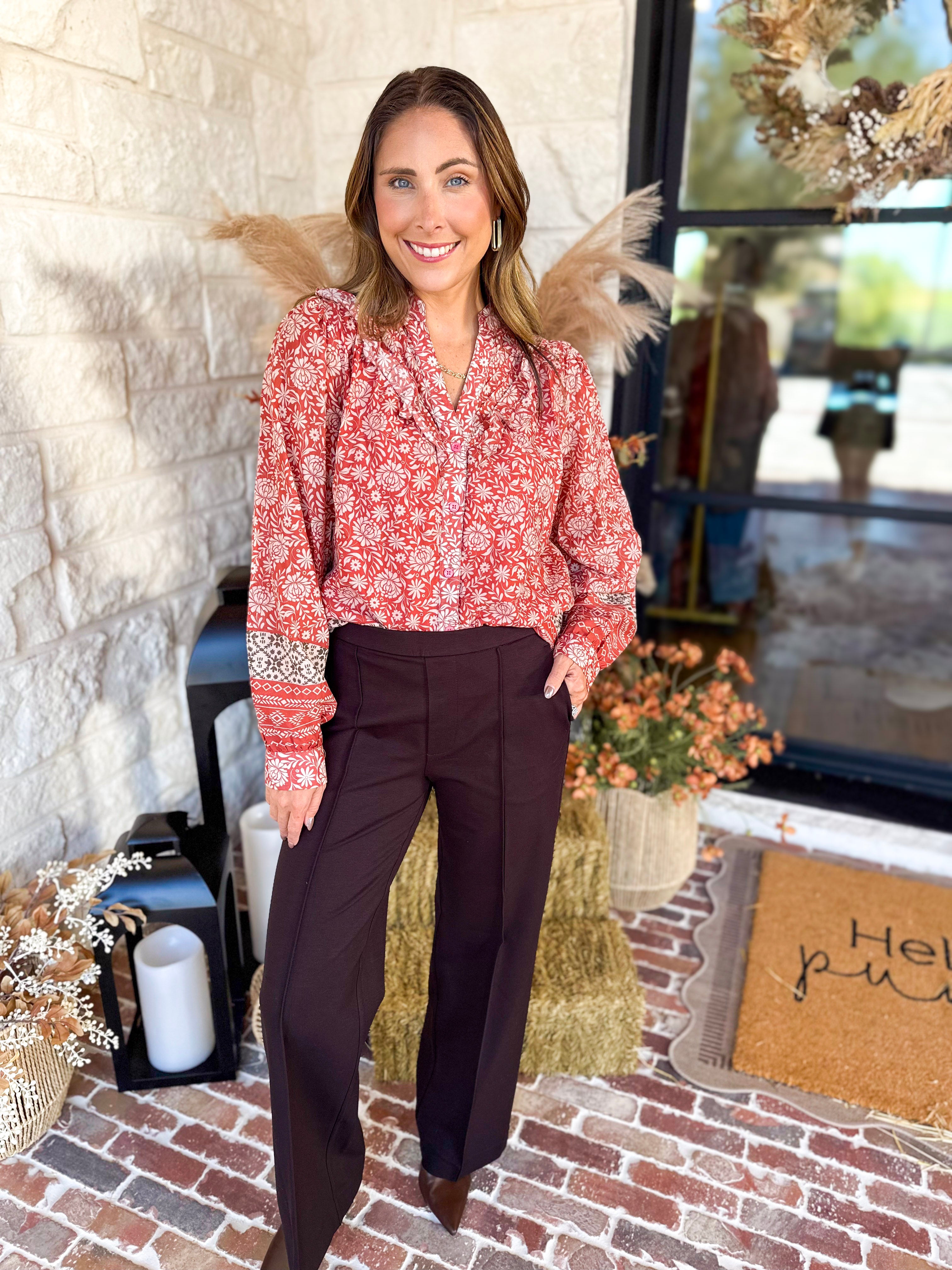 Liverpool - Kayla Wide Leg Trousers - Dark Brown-400 Pants-LIVERPOOL JEANS COMPANY-July & June Women's Fashion Boutique Located in San Antonio, Texas