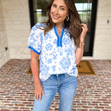 The Anderson Blouse - Blue-200 Fashion Blouses-POLOGRAM-July & June Women's Fashion Boutique Located in San Antonio, Texas