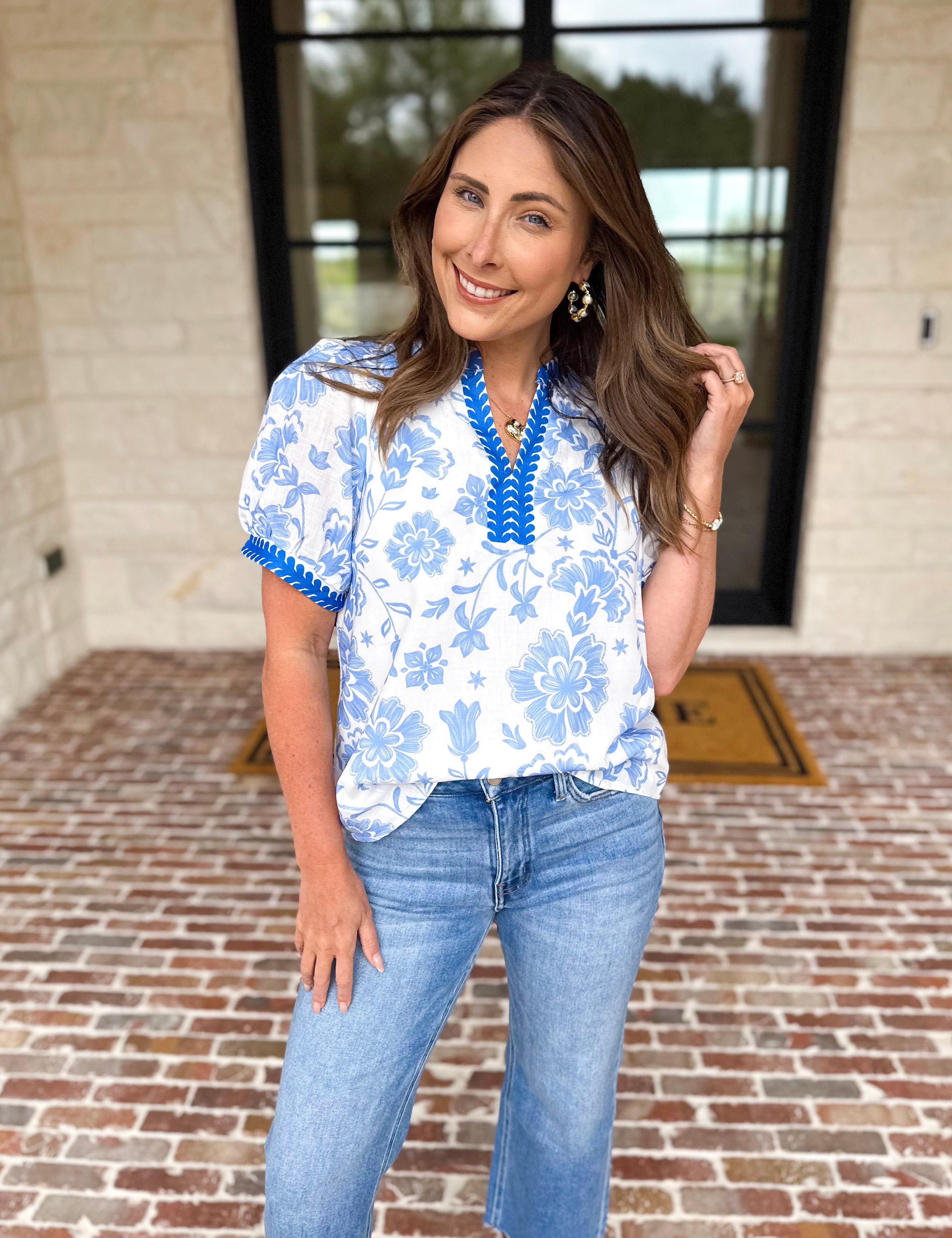 The Anderson Blouse - Blue-200 Fashion Blouses-POLOGRAM-July & June Women's Fashion Boutique Located in San Antonio, Texas