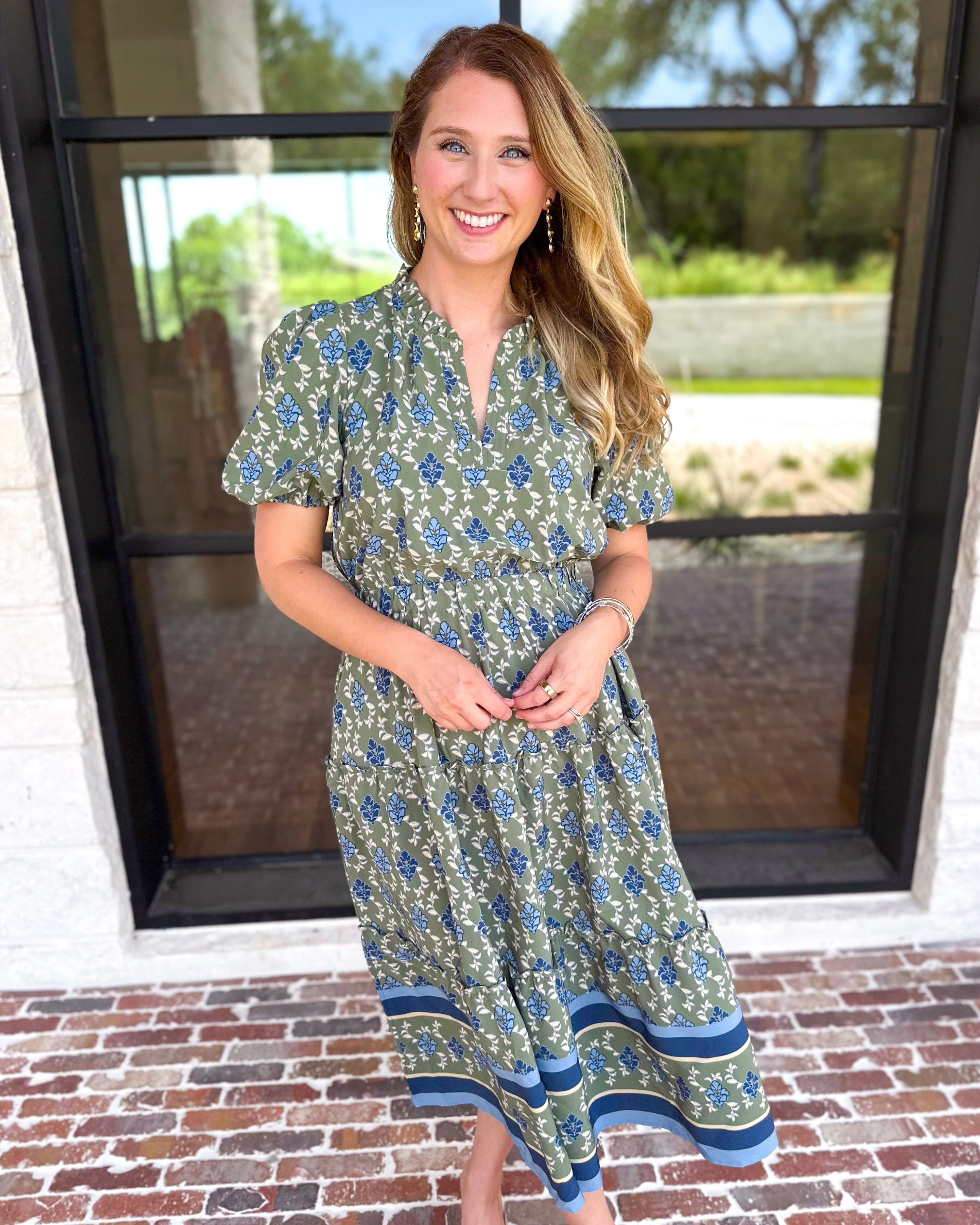 Mary Square - Lainey Midi Dress - Olive-500 Midi-MARY SQUARE-July & June Women's Fashion Boutique Located in San Antonio, Texas