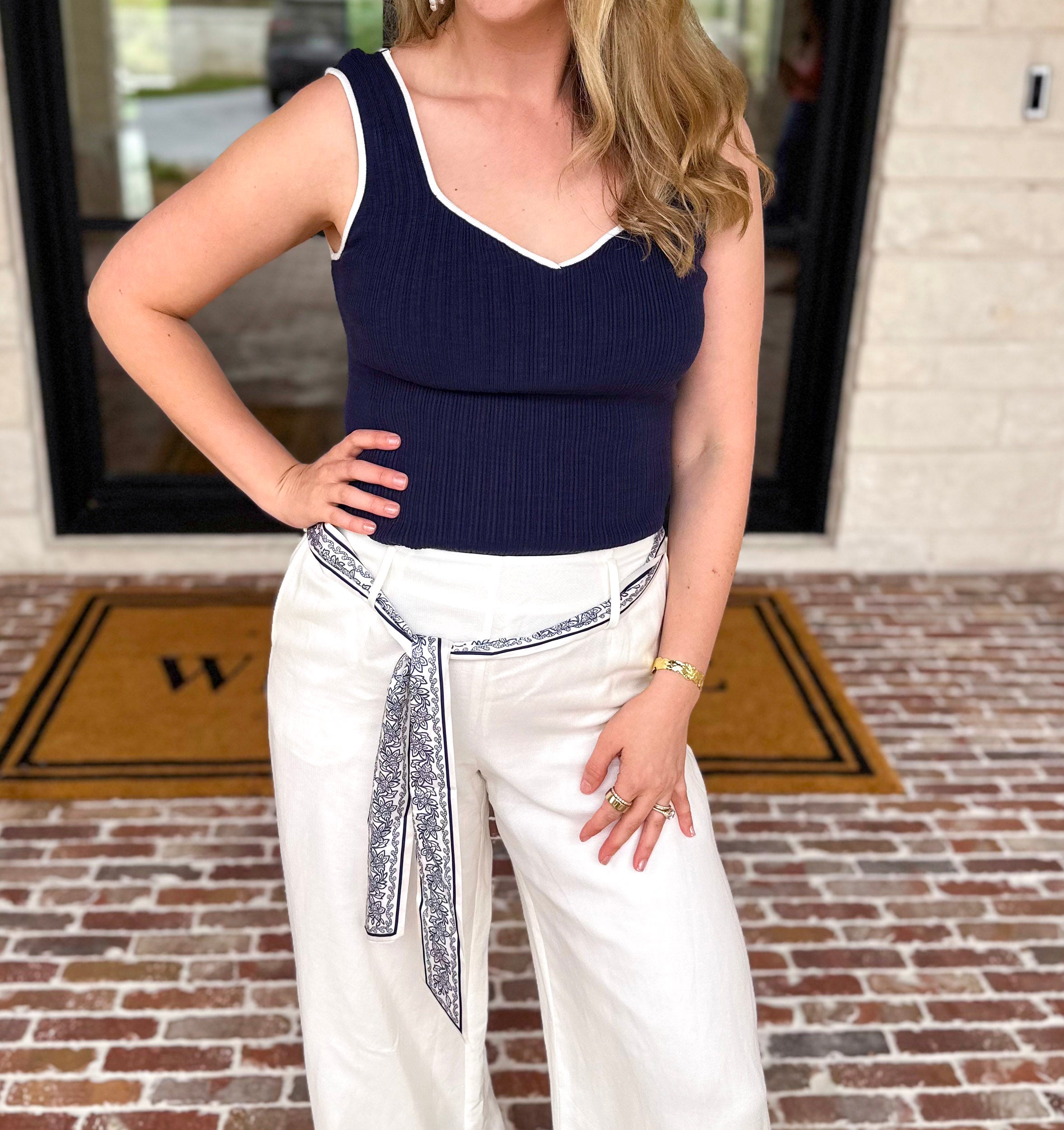 Sweetheart Knit Tank - Navy-200 Fashion Blouses-SKIES ARE BLUE-July & June Women's Fashion Boutique Located in San Antonio, Texas