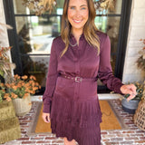 Current Air - Bordeaux Pleated Satin Mini Dress-510 Mini-CURRENT AIR CLOTHING-July & June Women's Fashion Boutique Located in San Antonio, Texas