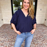 Braided Blouse - Navy-200 Fashion Blouses-ENTRO-July & June Women's Fashion Boutique Located in San Antonio, Texas