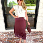 Fall Must Have Midi Skirt - Merlot-410 Shorts/Skirts-ENTRO-July & June Women's Fashion Boutique Located in San Antonio, Texas