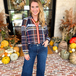 THML - Lightweight Sundown Plaid Blouse-200 Fashion Blouses-THML-July & June Women's Fashion Boutique Located in San Antonio, Texas