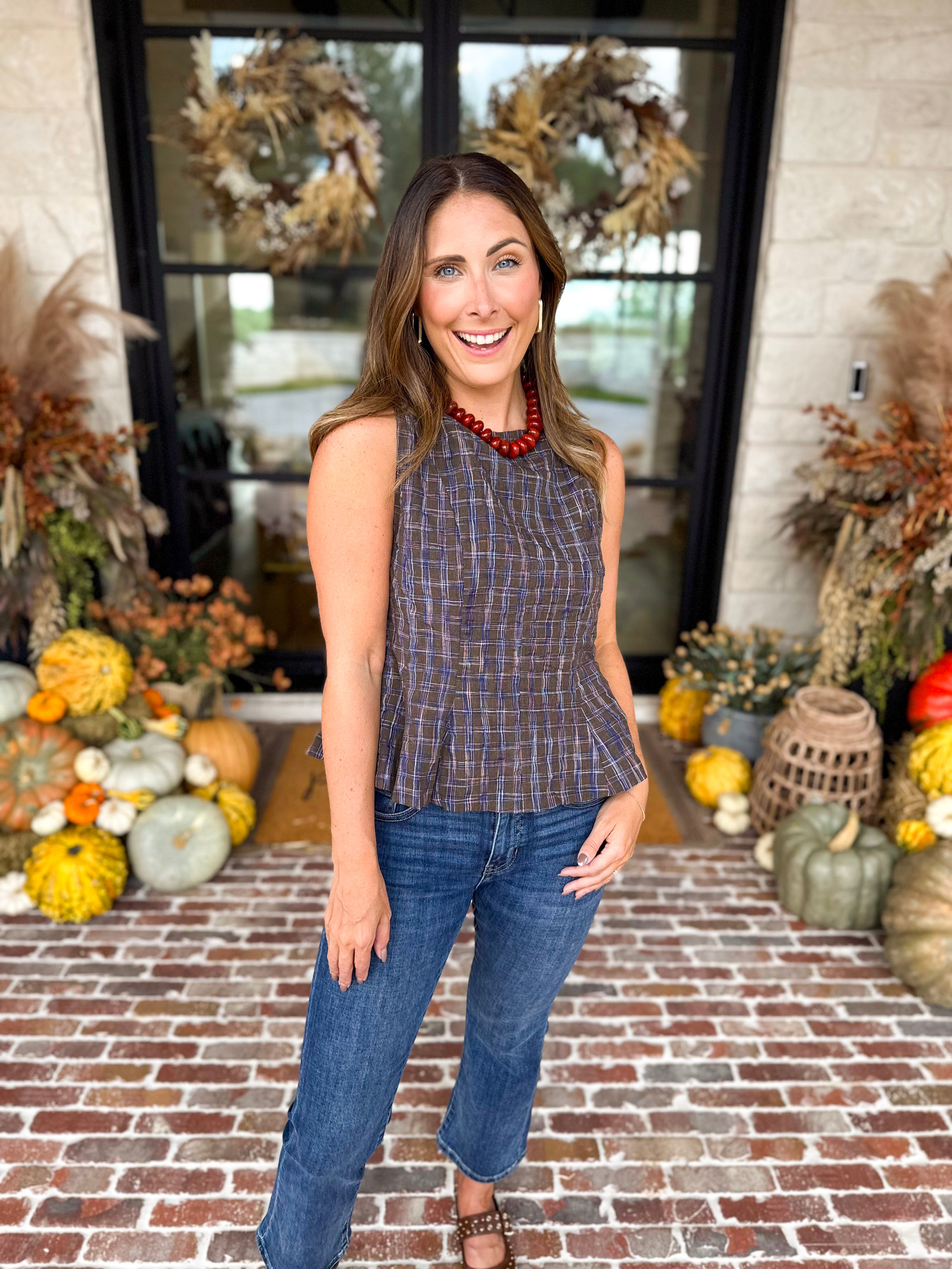 THML - Stonewash Peplum Blouse-200 Fashion Blouses-THML-July & June Women's Fashion Boutique Located in San Antonio, Texas