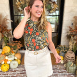 THML - Marigold Garden Sleevless Blouse-200 Fashion Blouses-THML-July & June Women's Fashion Boutique Located in San Antonio, Texas
