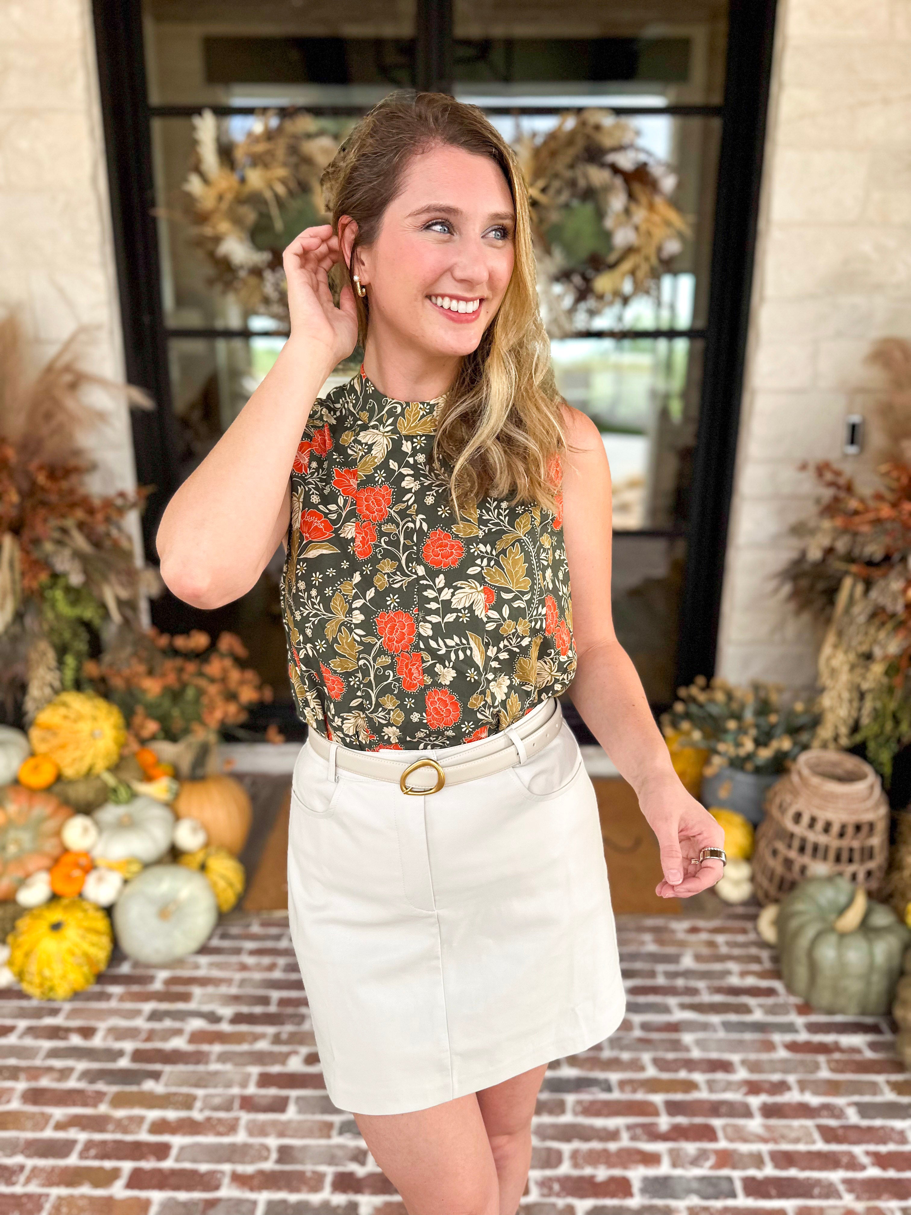 THML - Marigold Garden Sleevless Blouse-200 Fashion Blouses-THML-July & June Women's Fashion Boutique Located in San Antonio, Texas