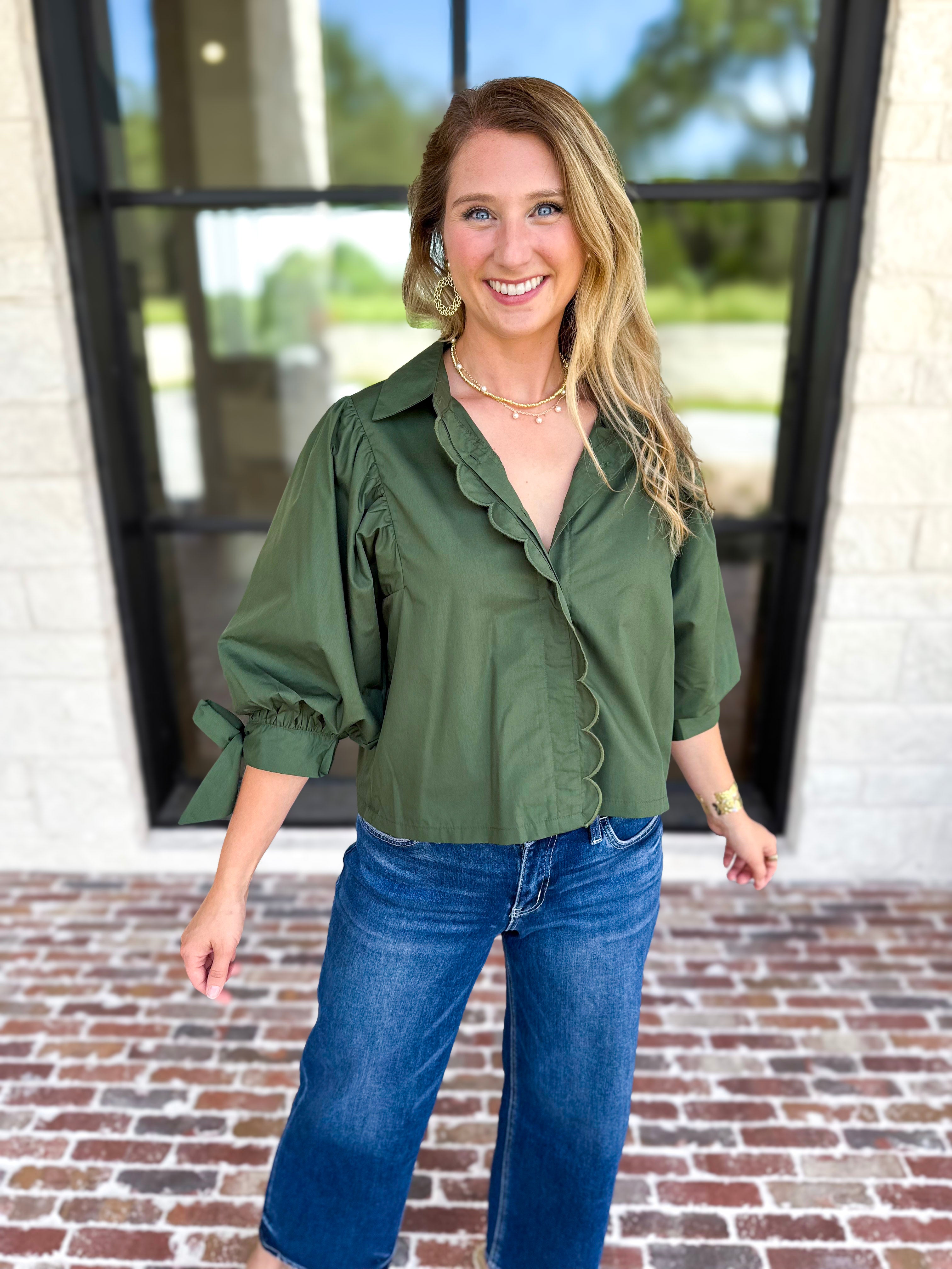 The Campbell Button Down Blouse - Forest-200 Fashion Blouses-ENTRO-July & June Women's Fashion Boutique Located in San Antonio, Texas
