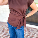 Essentials Knotted Blouse - Chocolate-200 Fashion Blouses-ENTRO-July & June Women's Fashion Boutique Located in San Antonio, Texas