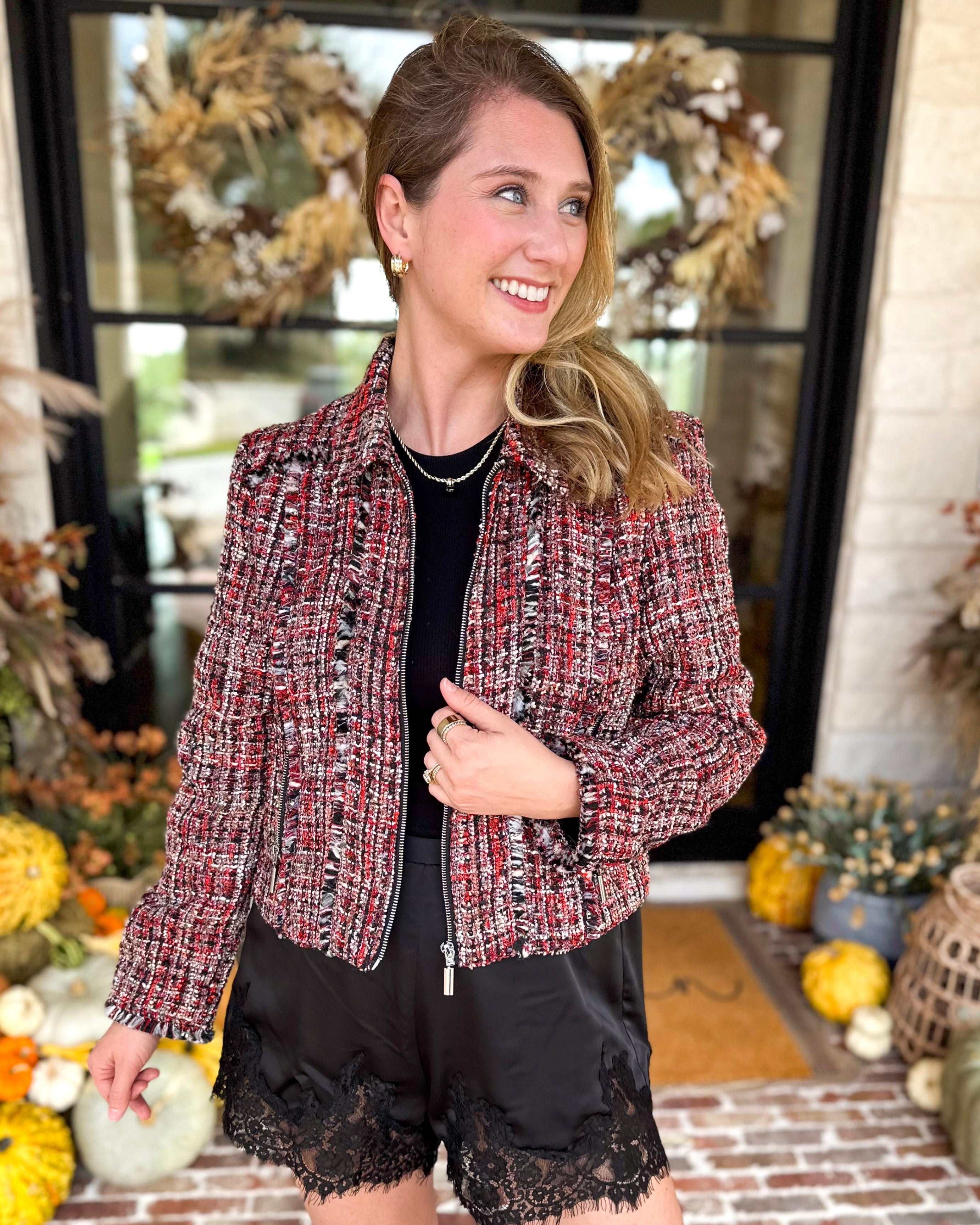 Liverpool - Wine Country Tweed & Fringe Jacket-600 Outerwear-LIVERPOOL JEANS COMPANY-July & June Women's Fashion Boutique Located in San Antonio, Texas