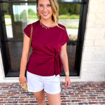 Essentials Knotted Blouse - Merlot-200 Fashion Blouses-ENTRO-July & June Women's Fashion Boutique Located in San Antonio, Texas