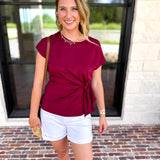 Essentials Knotted Blouse - Merlot-200 Fashion Blouses-ENTRO-July & June Women's Fashion Boutique Located in San Antonio, Texas