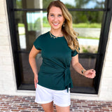 Essentials Knotted Blouse - Hunter Green-200 Fashion Blouses-ENTRO-July & June Women's Fashion Boutique Located in San Antonio, Texas