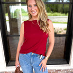 Liverpool - Classic Boatneck Knit Tank - Cranberry-210 Casual Blouses-LIVERPOOL JEANS COMPANY-July & June Women's Fashion Boutique Located in San Antonio, Texas