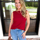 Liverpool - Classic Boatneck Knit Tank - Cranberry-210 Casual Blouses-LIVERPOOL JEANS COMPANY-July & June Women's Fashion Boutique Located in San Antonio, Texas