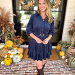 Current Air - Steel Blue Flirty Suede Mini Dress-510 Mini-CURRENT AIR CLOTHING-July & June Women's Fashion Boutique Located in San Antonio, Texas