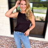 Liverpool - Classic Boatneck Knit Tank - Black-210 Casual Blouses-LIVERPOOL JEANS COMPANY-July & June Women's Fashion Boutique Located in San Antonio, Texas