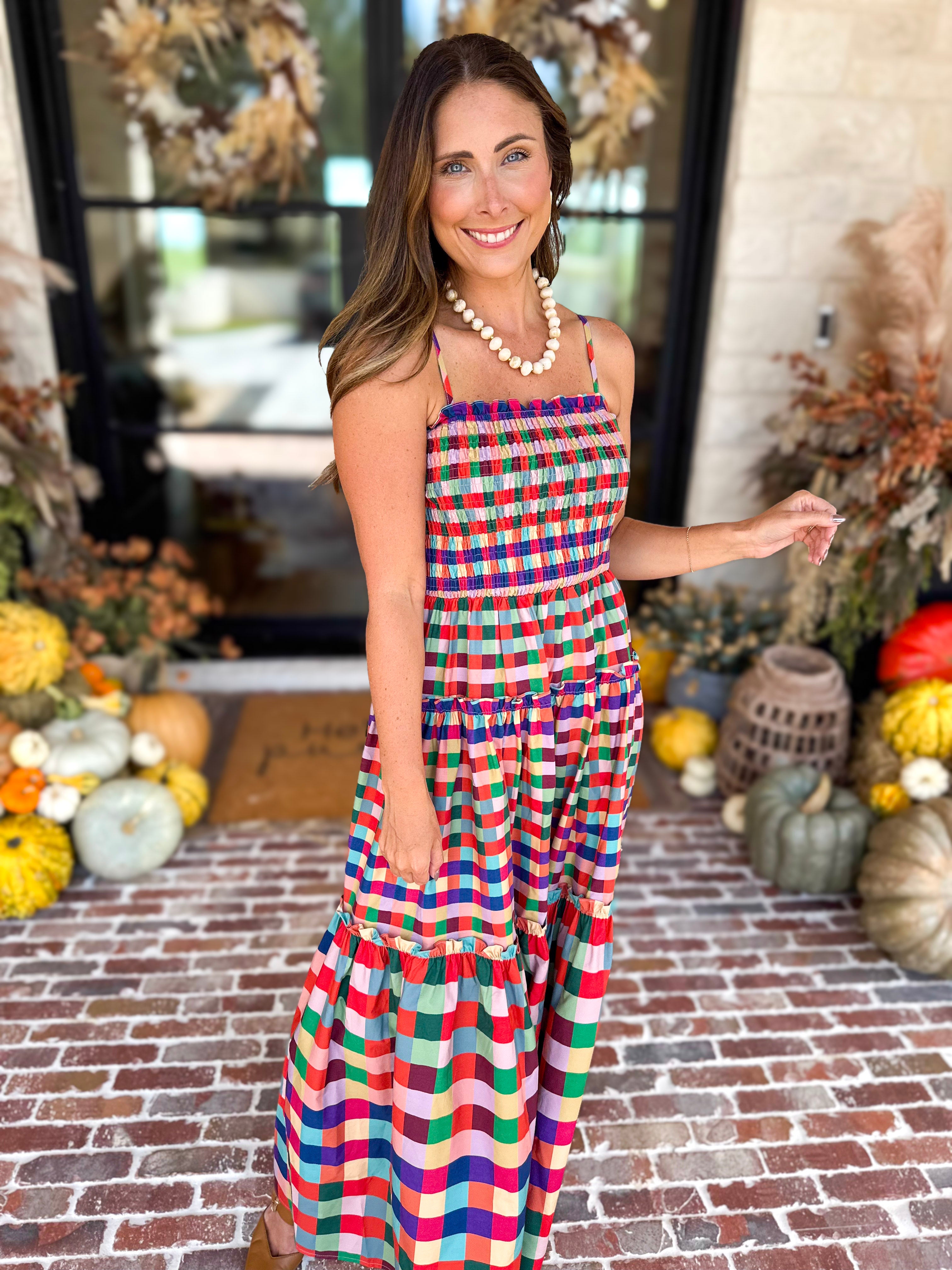 Always Vibrant Gingham Maxi Dress-500 Midi-TCEC-July & June Women's Fashion Boutique Located in San Antonio, Texas